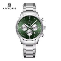 NAVIFORCE NF8076 Stainless Steel Fashion Casual Business Chronograph Luminous Date Display Quartz Watch For Men - Green Silver